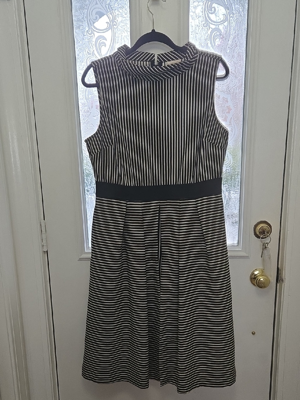Eva Mendes For New York & Company Black and White Striped Sleeveless Midi Dress